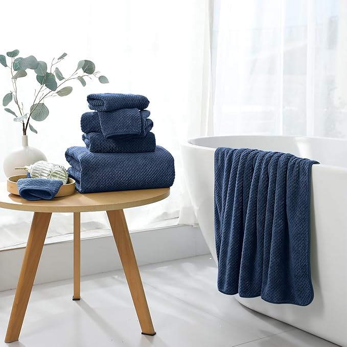 8 Piece Bathroom Towel Set Navy Blue |2 Oversized Large Bath Towels Sheet,2 Hand Towels and 4 Washcloths| 600GSM Ultra Soft Luxury Premium Towel Set Highly Absorbent Quick Dry Hotel Towel Collection
