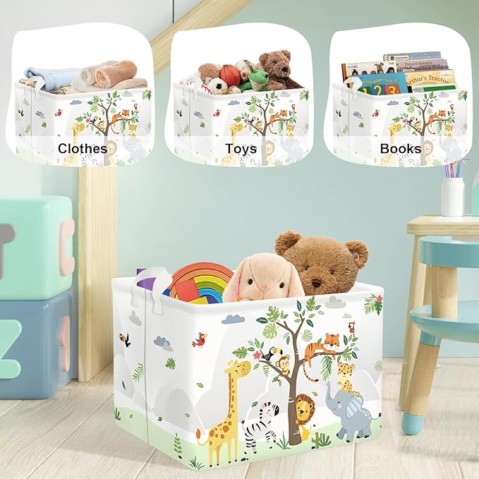 Forest Animals Laundry Hamper Woodland Tree Large Storage Basket Parents Organizer Kids Clothes Toy Bins for Bedroom, Bathroom, Giraffe, 36L