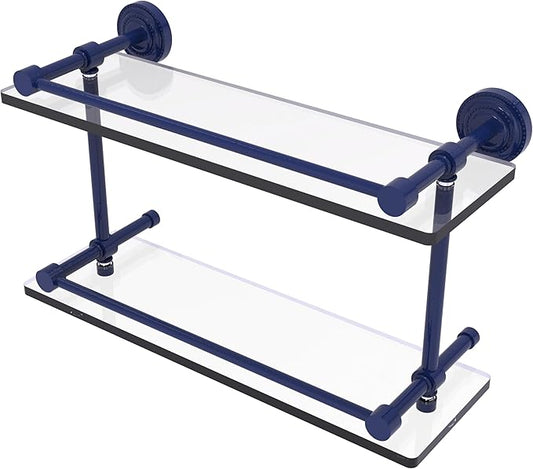 Allied Brass DT-2/16-GAL-MBL Dottingham 16 Inch Double Glass Shelf with Gallery Rail, Mediterranean Blue
