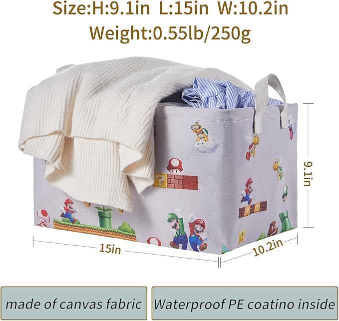 Super Storage Basket for Kids,Collapsible Baby Laundry Large Hamper,Waterproof Nursery Bedroom Decor,Brothers Dirty Clothes Basket ,Boys and Girls Birthday Gift Bag Toy Bin(Grey,Rectangular)