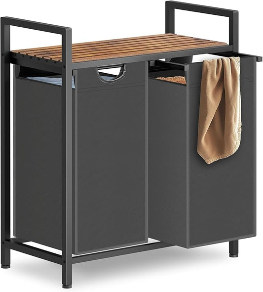Sonharlar Laundry Hamper, Laundry Sorter with 2 Pull-Out Removable Oxford Fabric Bags Cloth Laundry Basket 2 x 10 Gallons (Grey and Rustic Brown)