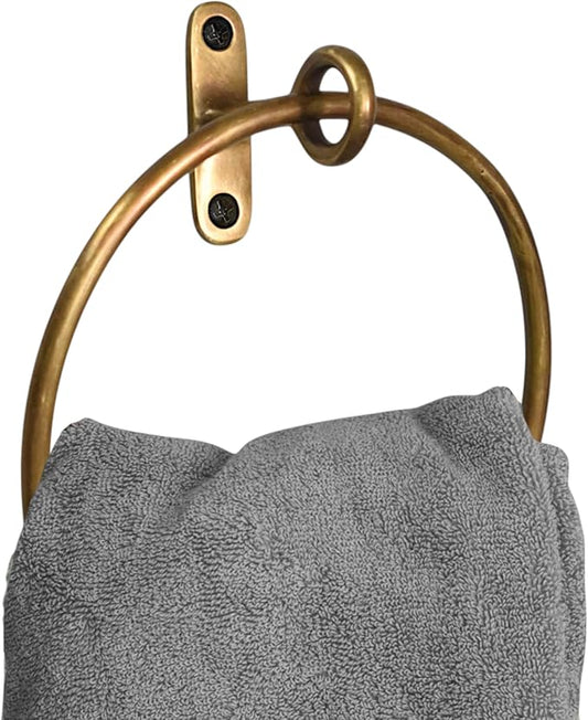 STYLENT Decor Solid Brass Towel Ring | Antique Hand Towel Hanger, Round Towel Holder for Bathroom,Toilet,Kitchen Accessories Handmade & Minimalist Design (Brass Antique By Hand)
