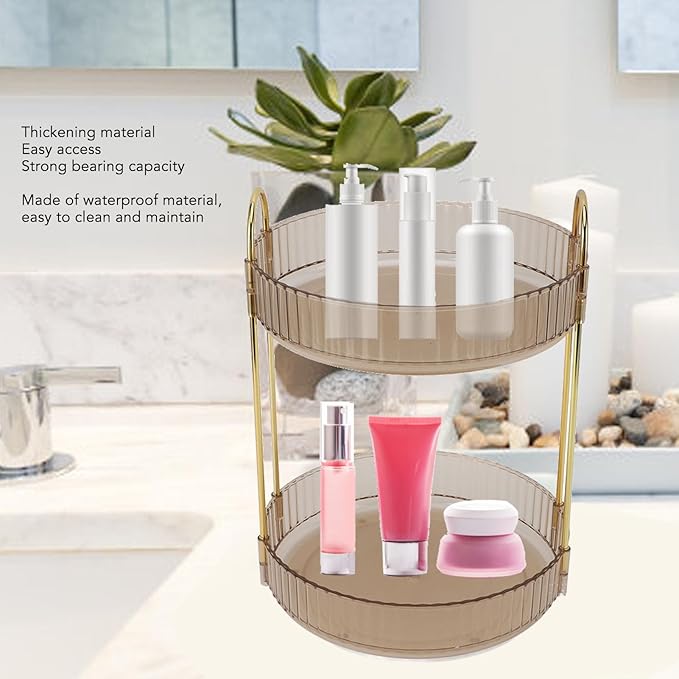 Makeup Organizer,2 Tier Makeup Rack - 360° Rotating Space Saving Cosmetic Countertop for Bedroom, Bathroom, and Kitchen - for Skincare and Beauty Products! (Yellow)