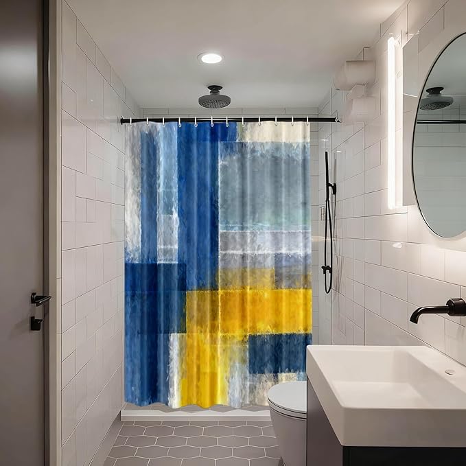 Shrahala Brown Abstract Art Decorative Shower Curtain, Grey Contemporary Colorful Bathroom Décor Polyester Fiber Waterproof with Plastic Rings for Shower Stall Bathtubs 72 X 60 in