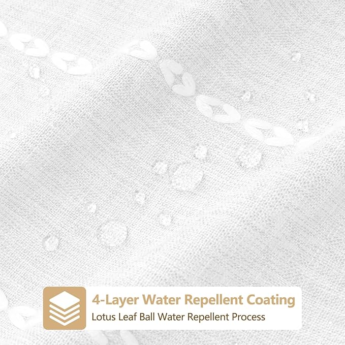 White Boho Fabric Shower Curtain with Tassels, Linen Textured French Country Shower Curtain Heavy Duty, 72 x 72 Inch Elegant Luxury Water Repellent Shower Curtains for Bathroom