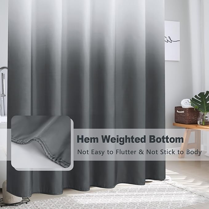 AooHome Fabric Shower Curtains, Cloth Ombre Grey Shower Curtain Sets, Washable Fabric Gray and White Shower Curtain, Rustic Farmhouse Bathroom Shower Curtains, 72x72 Inches