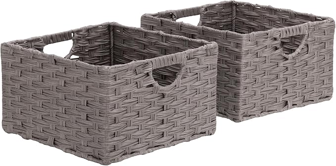 Seville Classics Premium Handwoven Portable Laundry Bin Basket with Carrying Handles, Household Storage for Clothes, Linens, Sheets, Gray, Rectangular (2-Pack)