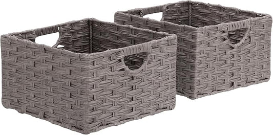 Seville Classics Premium Handwoven Portable Laundry Bin Basket with Carrying Handles, Household Storage for Clothes, Linens, Sheets, Gray, Rectangular (2-Pack)