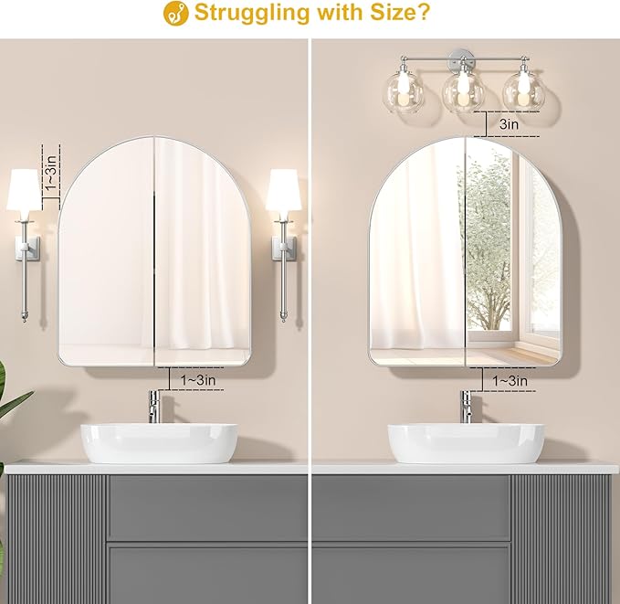 Arched Medicine Cabinet with Mirror,Silver Bathroom Mirror Cabinet,24x28 Mirrored Medicine Cabinets for Bathroom Mirror with Storage,Wall Mounted Medicine Cabinets,botiquines de baño