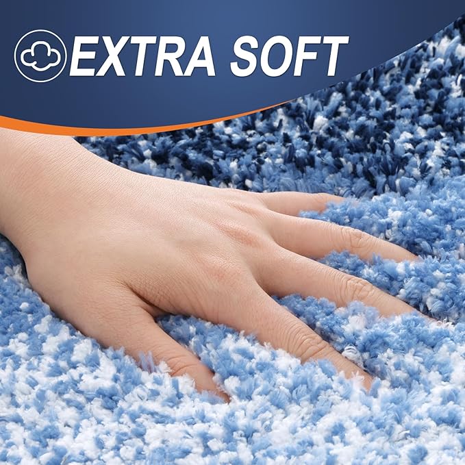 OLANLY Bathroom Rugs Sets 3 Piece, Soft Absorbent Microfiber Bath Mats and U-Shaped Contour Toilet Rug, Plush Shaggy Bath Mat Set for Bathroom (30"x20"+24"x16"+24"x20", Navy)