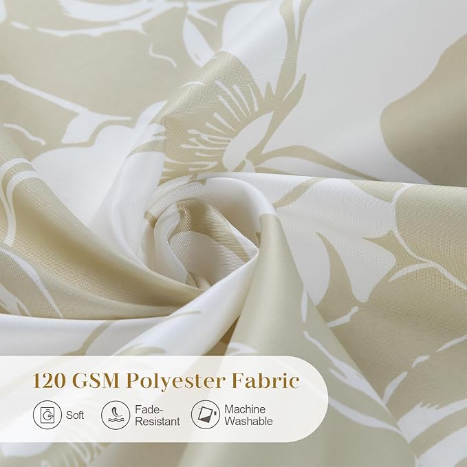 Floral Fabric Shower Curtains for Bathroom, Cream Beige Tan Flower Shower Curtain, Waterproof Washable Decorative Bathroom Curtains, 72" W x 72" H
