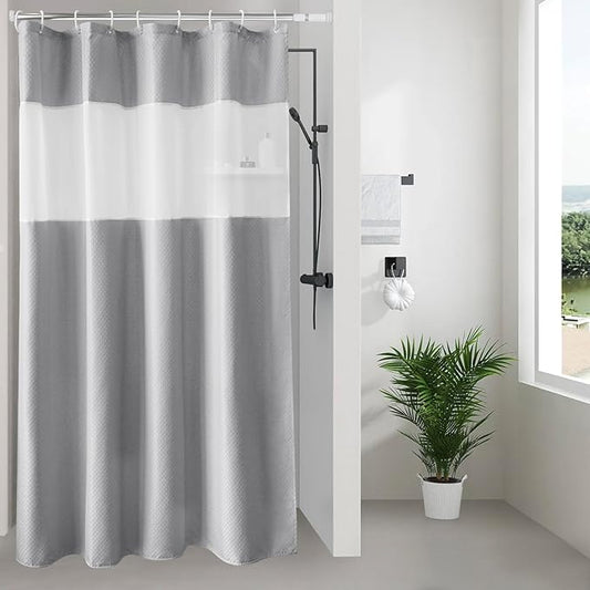 UFRIDAY Gray Waffle Weave Fabric Shower Curtain with Mesh Window, Stall Size Shower Curtain 36 X 72 inch,Heavy Duty Decorative Bathroom Curtain, Spa-Like Hotel Luxury, Water-Repellent,Gray