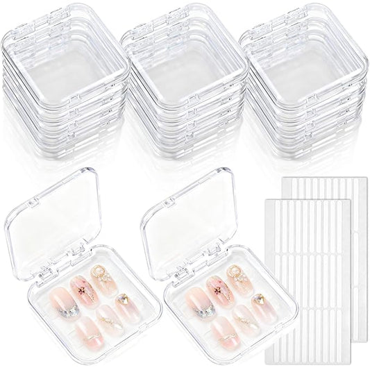30pcs Press on Nail Storage Box with 60 Pcs Adhesive Double Sided Tape Acrylic Nail Display Boxes Artificial False Nail Box Organizer Fake Nail Case Transparent Nails Packaging Boxes for Nail Salon