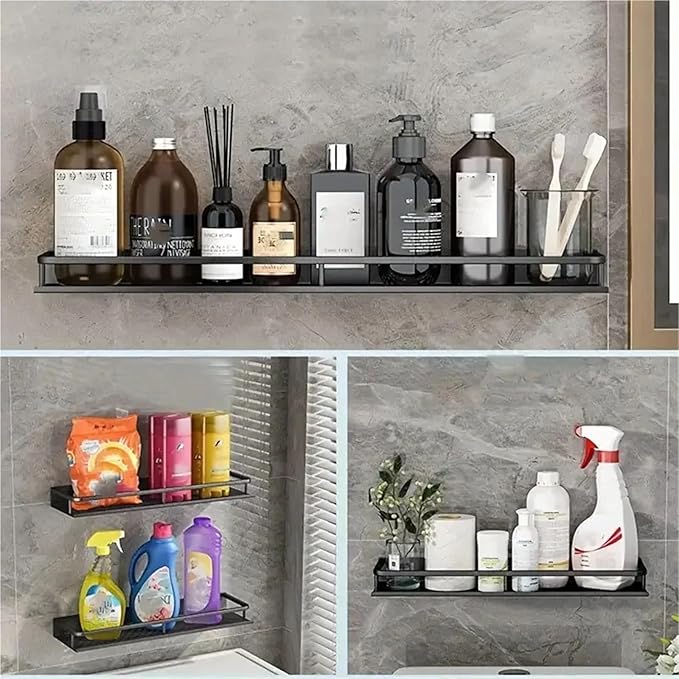 Aluminum Shelf Bathroom Storage Rack Wall Mounted Cosmetic Suitable for Item(50cm Black hookrod)