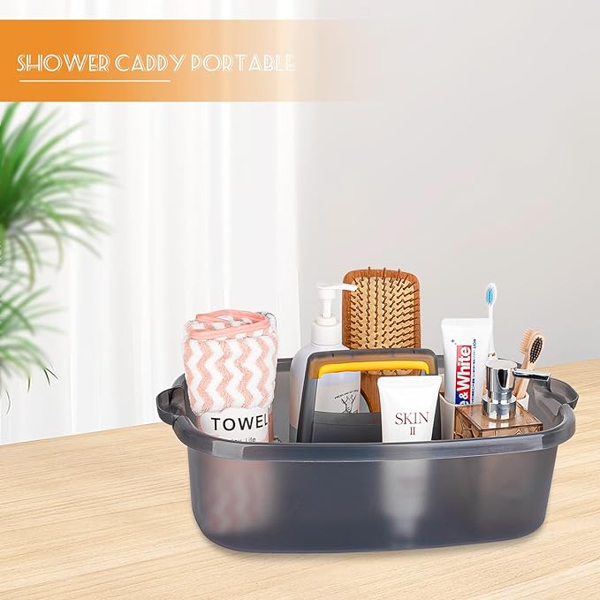 JiatuA Large Cleaning Supplies Caddy Portable Shower Basket Supply Organizer with Handle Plastic Bucket Tool Storage for Bathroom, Bedroom, Kitchen, College Dorm, Garden, Clear Grey 2 Pack