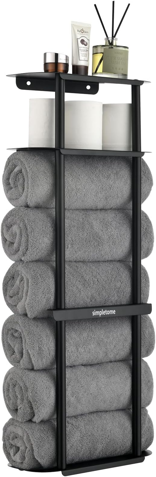simpletome Towel Racks for Bathroom Storage Shower Organizer 31 inch Wall Mounted with Shelves Can Holds 6 Large Towels Thickened Carbon Steel (Matte Black)