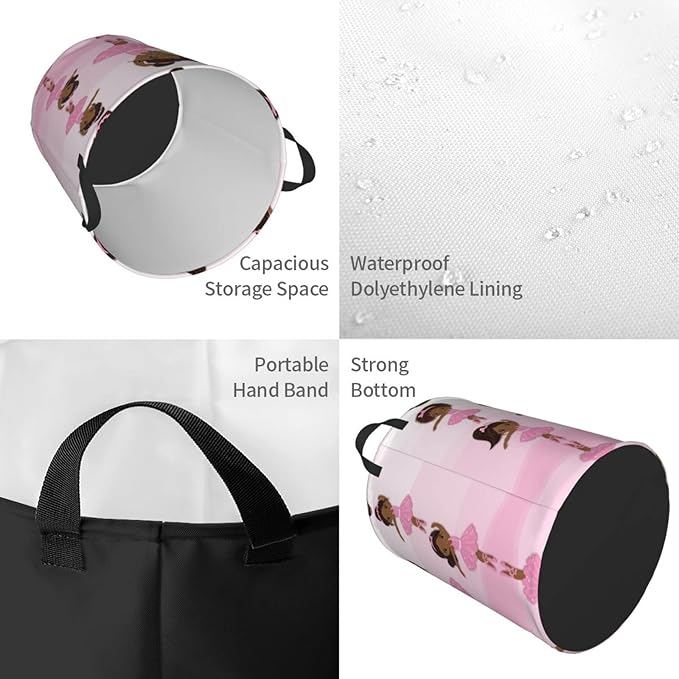 Cute African Black Girl Round Laundry Hamper Storage Basket Toys Clothes Organizer Bin For Home Bathroom Bedroom Dorm Nursery, 38l