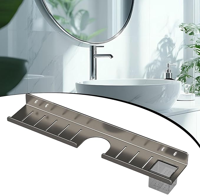 Over Sink Shelf Bathroom Rack Shampoo Holder Wall Mounted Sturdy Wall Organizer Bathroom Shelf for Hotel Farmhouse Washroom, Gray