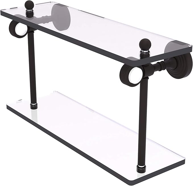 Allied Brass PG-2G-16 Pacific Grove Collection 16 Inch Two Tiered Groovy Accents Glass Shelf, Oil Rubbed Bronze