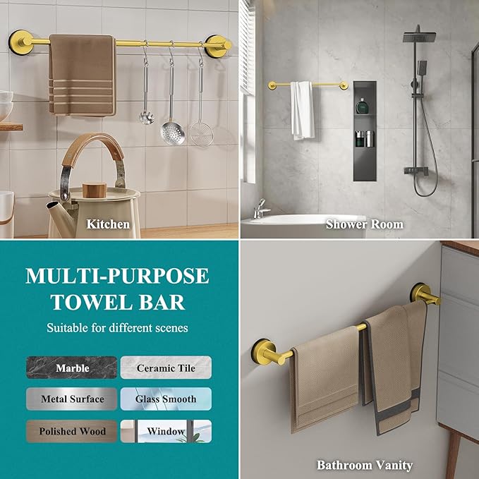 Towel Bar for Bathroom Wall,Adjustable 12~21 Inch Towel Racks for Bathroom Wall Mounted, Towel Holder for Glass Shower Door,Apparment Essentials,Home Decor-Gold(2pcs)