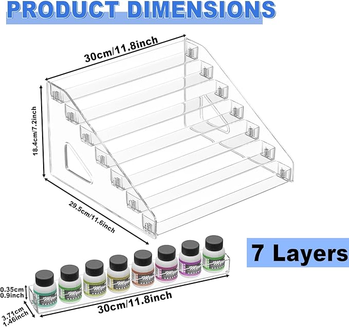 7 Layers Acrylic Paint Organizer, Painting Bottle Holder, Miniature Paint Holder, Craft Hobby Rack Shelf, Snap-on Design Easy Assembly Storage Rack for Citadel, Apple Barrel, Folkart -2oz Craft Paints