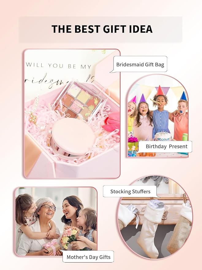 Compact Mirror for Purse, Pack of 6 Double-Sided 1X/2X Magnifying Round Metal Pocket Makeup Mirrors (Round, Pink Marshmallow)