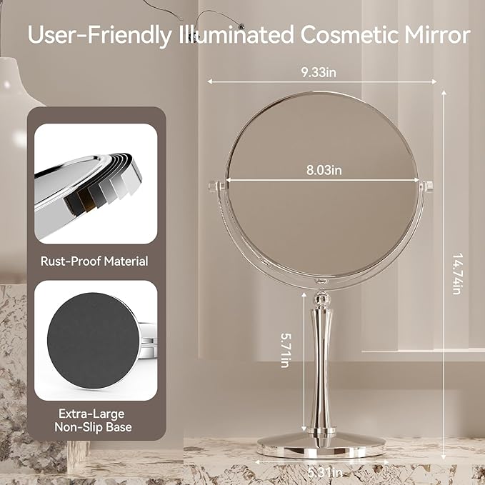 GURUN 8-inch Tabletop Makeup Mirror, 1X/20X Magnifying Vanity Mirror, 360° Rotation Dual-Sided Makeup Mirror, Ideal Gift for Women Chrome Finish M2310(8in,20X)