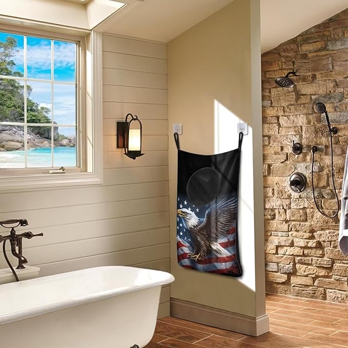 ZFRXIGN American Flag Eagle Hanging Laundry Hamper Bag Over Door Laundry Basket Space Saving Organizers Large Capacity Laundry Room Organization Hamper for Travel Home Office