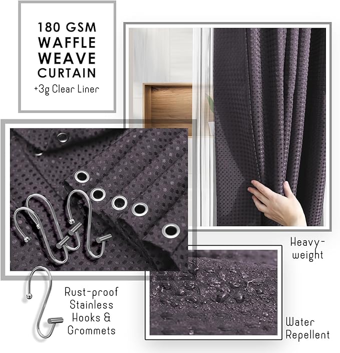 Clara Clark Bathroom Accessories Set - Bathroom Set, Bathroom Accessory Set, Shower Curtain Set, Toilet Brush, Trash Can & Soap Dispenser - Purple - 20PC
