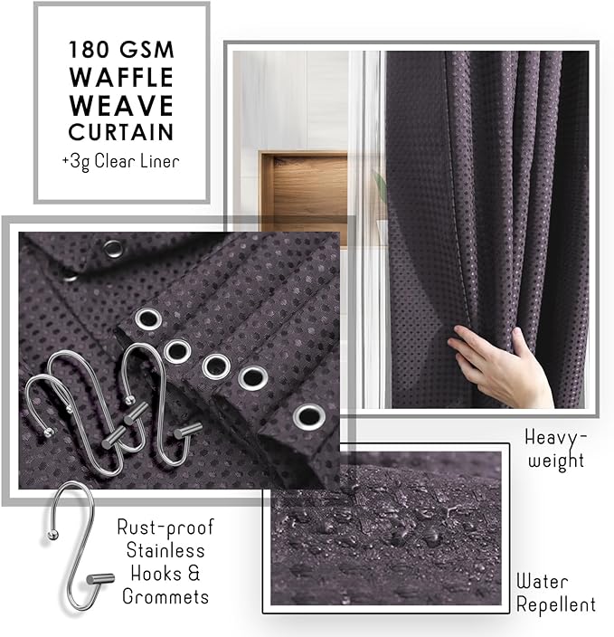Clara Clark Bathroom Accessories Set - 27PC Bathroom Set with Adhesive Corner Shower Caddy Hanging, Bathroom Sets with Shower Curtain and Rugs, Purple Shower Curtain Set with Bathroom Trash Can