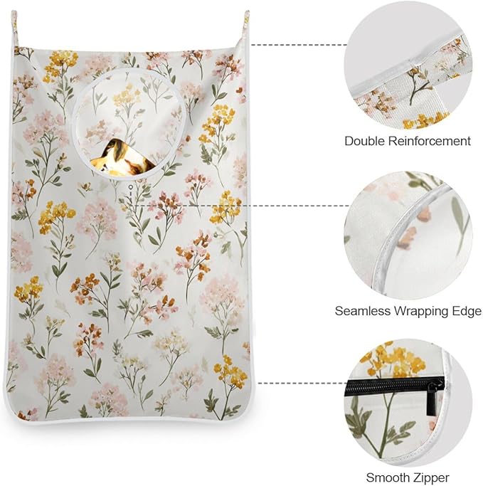 Hanging Laundry Hamper Bag Over the Door Laundry Hamper Wall Hamper Large Dirty Clothes Hamper with Stainless Steel Hooks 29.5X20inch 2Pack Yellow Floral