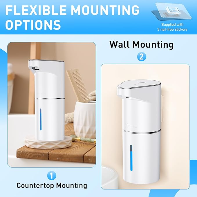 Fantictas Automatic Soap Dispenser,Touchless Hand Wall Mount Rechargeable 3 Gear Adjustable Electric Soap Dispenser 350ml with Infrared Motion Sensor for Bathroom,Kitchen,Office, White Gel