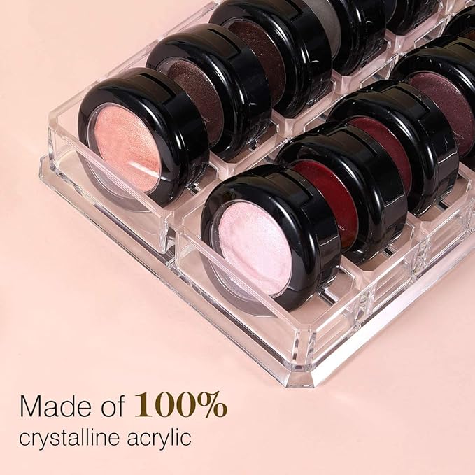 Luxspire Acrylic Eyeshadow Organizer, Makeup Drawer Organizer 16 Slots Cosmetic Makeup Organizer for Pots, Eyeshadows, Mini Highlighter Blush Display Storage Case Beauty Care Holder Container - Clear