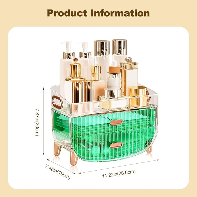 Ergocar Portable Transparent PET Series Multi-Function Make Up Case Dustproof Cosmetic Storage Box, Cosmetics Skin Care Products Jewelry Organizer Case Lipstick Box - Green Two Layers
