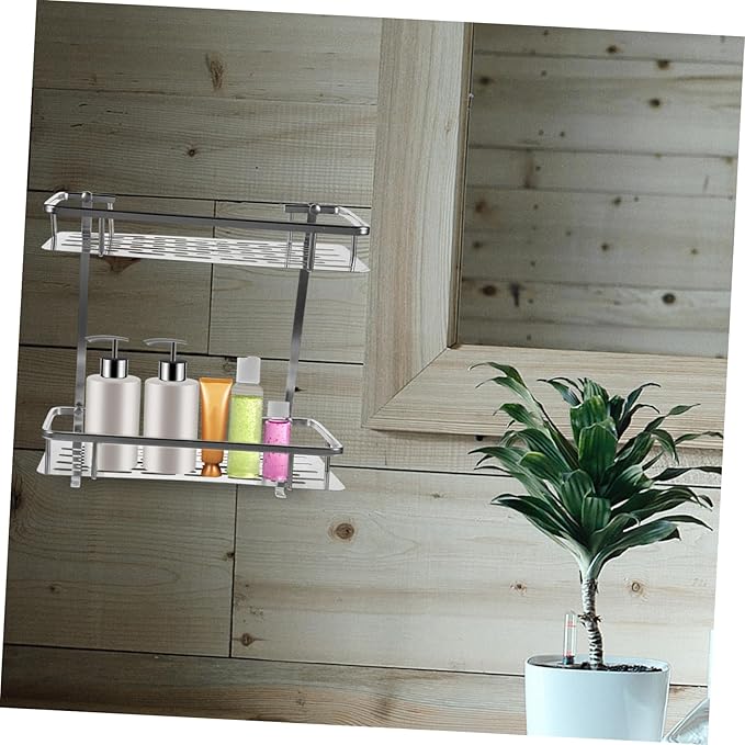 PRETYZOOM Bathroom Wall-Mounted Storage Rack Double Layer Aluminum Shelf Toilet Organizer for Bathroom Black Metal Design Space-Saving Solution for Sundries Storage