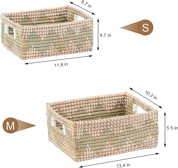 Laundry Hamper Storage Baskets with Lid, Woven Basket Decorative Baskets for Shelves, Basket for Gifts, Closet, Pantry, and Home Organization, Set of 4, Multi-Size