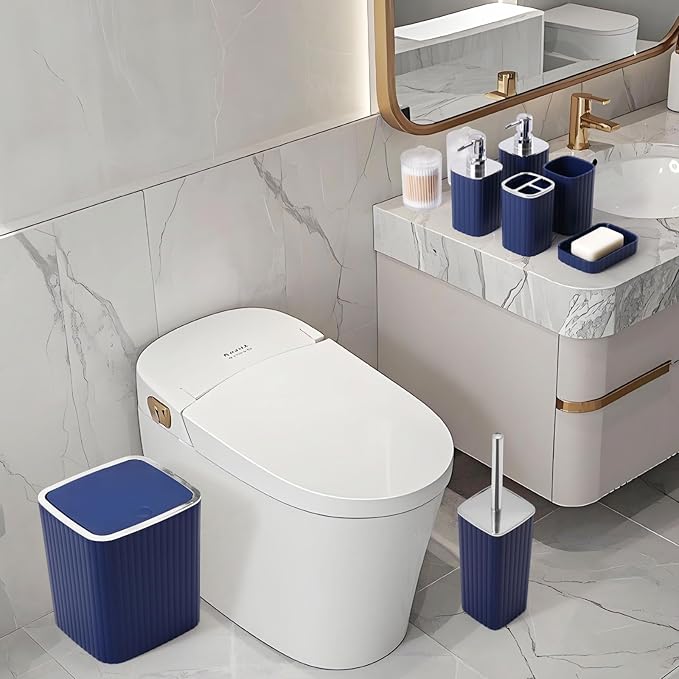 XLHOMO 26PC Bathroom Accessories Set - Gorgeous Blue Bathroom Set, Bathroom Accessory Set, Blue Shower Curtain Set with Bathtub Mats for Shower Tub