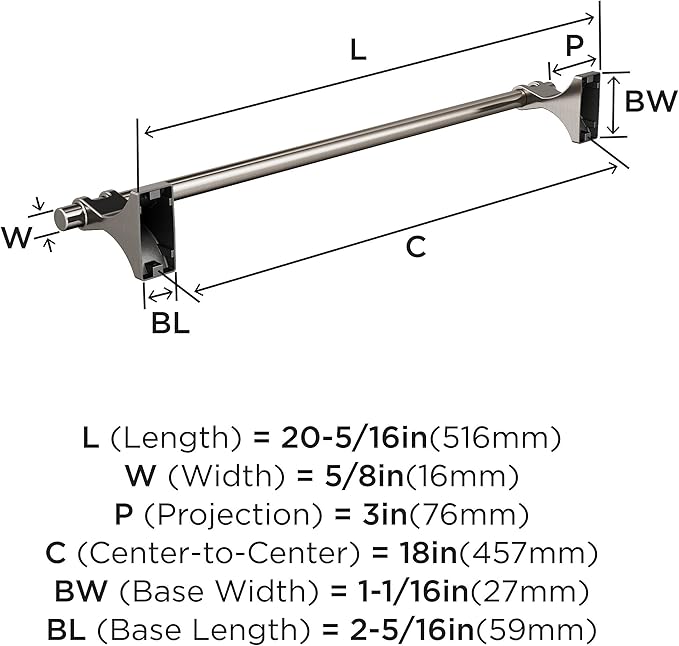 Amerock BH36053G10 | Brushed Nickel Towel Bar | 18 in (457 mm) Towel Rack | Davenport | Bathroom Towel Holder | Bathroom Hardware | Bath Accessories