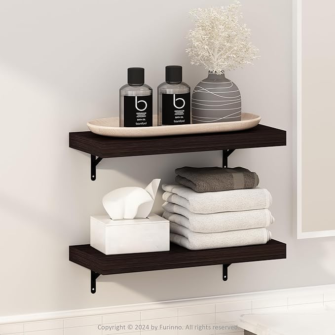 Furinno Tanna Floating Shelves for Wall Set of 2, 22-Inch Bathroom Wall Shelf, Wall Mounted Shelf, for Bathroom Organizers and Storage, Living Room, Tobacco Oak