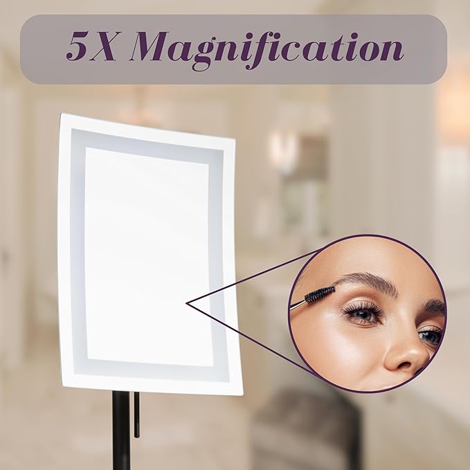 JERDON Lighted Tabletop Magnifying Mirror - Black Makeup Mirror with 5X Magnification and LED Lights - Model JRT910BKL