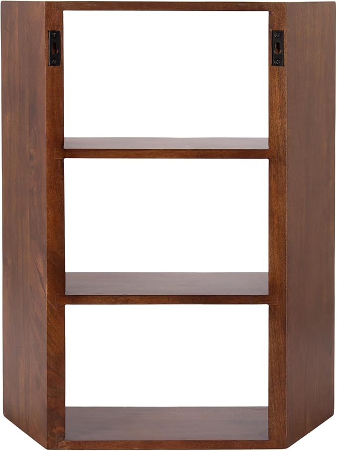 Kate and Laurel Akita Modern Angled Three-Tier Wall Shelf, 20 x 6 x 26, Walnut Brown, Decorative Over The Toilet Shelf for Use as Bathroom Storage or Living Room Display Shelving
