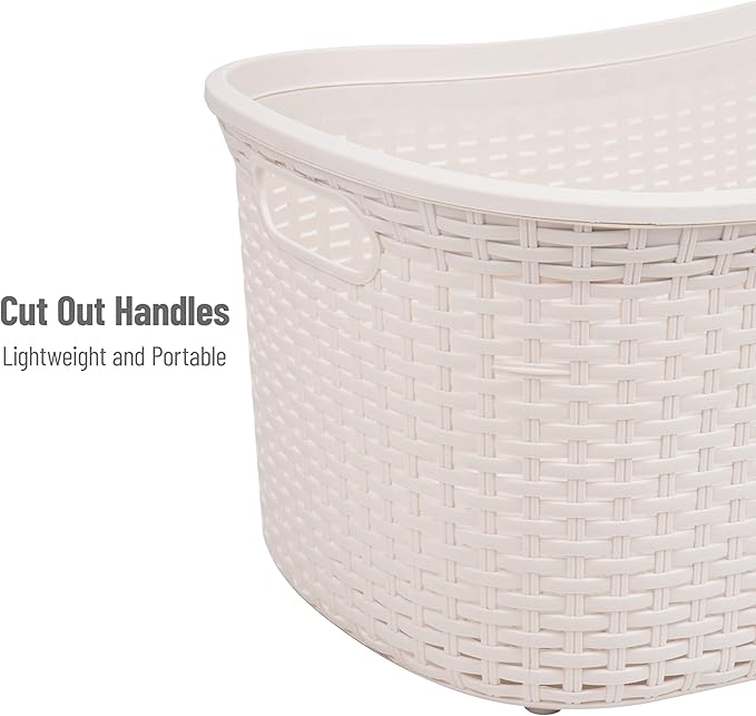 Mind Reader 40L Laundry Basket, Clothes Hamper, Premium Wicker Design, Plastic, Set of 2, Ivory