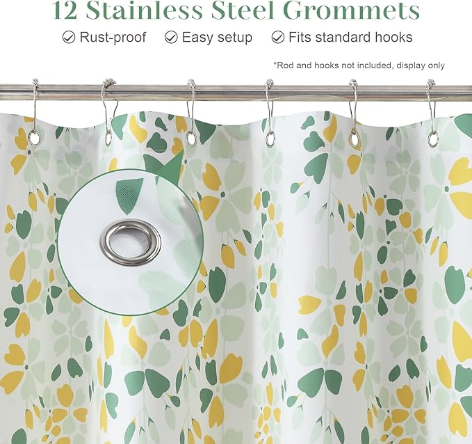 Boho Shower Curtain for Bathroom, Leaves Farmhouse Fabric Shower Curtain, Waterproof Plant Print Shower Curtains Bathroom Curtains, 72" W x 72" H