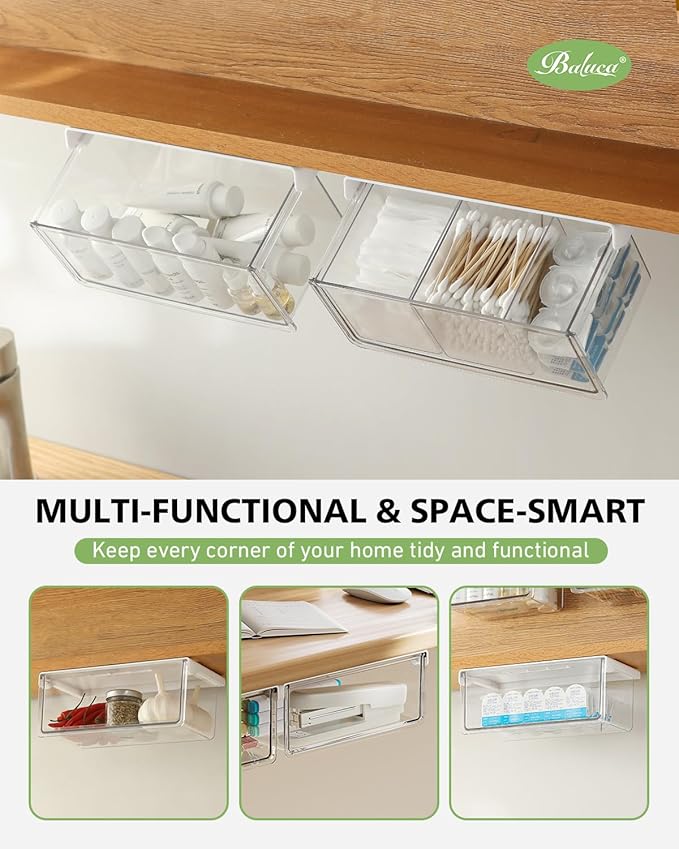 BALUCA Small Clear Stackable Storage Drawers ?€? 33?? Angled Acrylic Makeup Organizer for Vanity, Undersink & Kitchen Cabinets | Multi-Purpose Plastic Storage Bins & Drawer Organizer Bins (Large)
