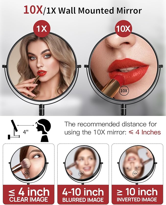 Gospire 9" Large Size Wall Mount Magnifying Mirror, 1X/10X Magnification Double-Sided, 360° Swivel Extendable Cosmetic Vanity Round Shaving Bathroom Mirror for Men and Women