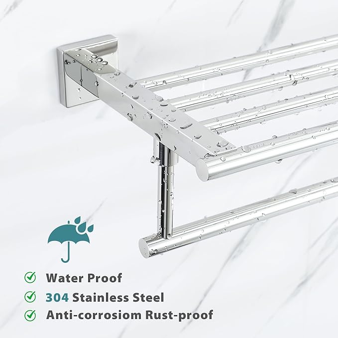 Alise Towel Racks for Bathroom Wall Mounted,24 Inch Bathroom Towel Rack with Tower Bar,Double Towel Racks for Bathroom,SUS304 Stainless Steel Bathroom Towel Holder Polished Chrome