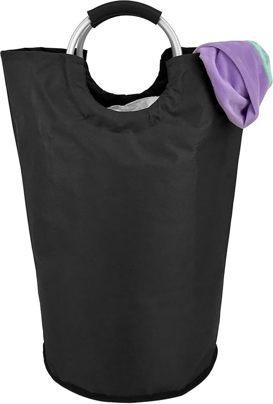Handy Laundry Large Collapsible Laundry Basket Hamper – 60L Waterproof Oxford Fabric, Durable Foldable Clothes Hamper with Soft Grip Aluminum Handles for Dorm, Bedroom, Home, Black