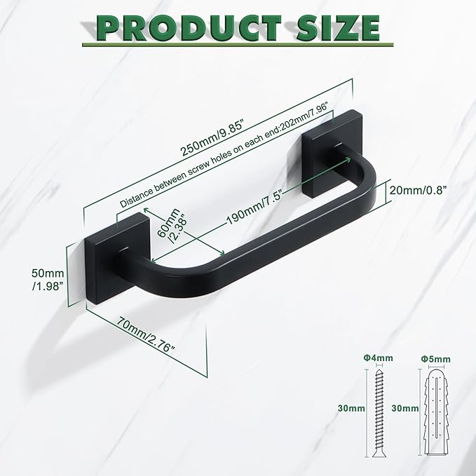 Alise 10'' Towel Bar for Bathroom,Towel Holder Black Towel Racks for Bathroom Wall Mount,SUS304 Stainless Steel Towel Rail Towel Hanger for Walls,Matte Black Finish