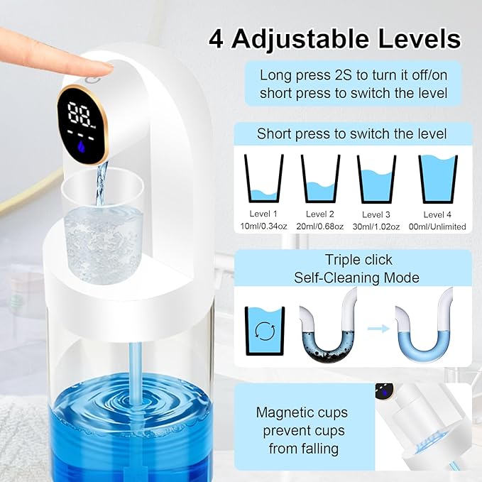 Automatic Mouthwash Dispenser for Bathroom, 20.29 oz Touchless Smart Wall-Mounted Mouth Wash Dispensers, 4 Magnetic Cups, 4 Dispensing Modes, Hands-Free Bathroom Accessories for Home Kids Family-White