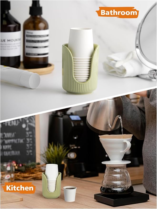 ABRUTY Bathroom Cup Dispenser, 3oz-4oz Ceramic Paper Cup Holder, Small Countertop Mouthwash Dixie Cups Accessories, for Vanity Countertops, Bathroom, Kitchen, and Dining Room